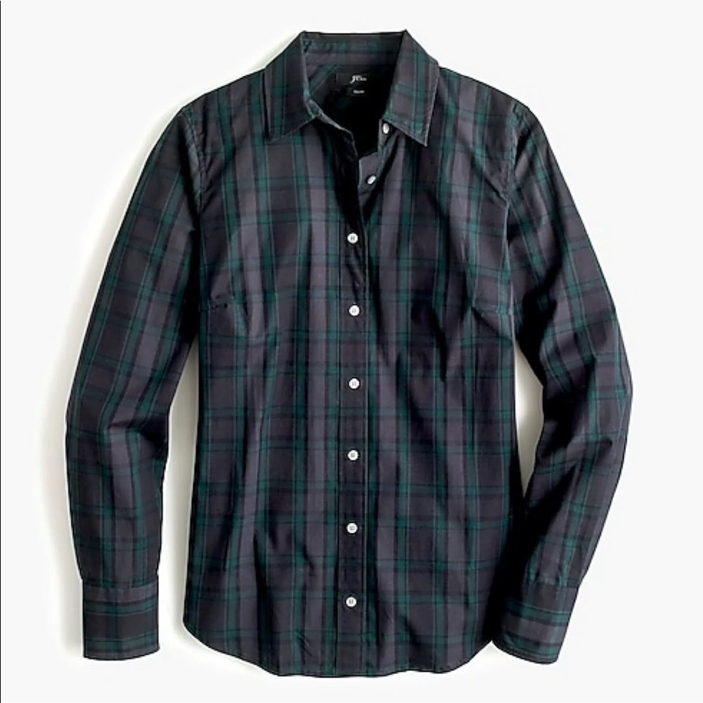J. Crew Slim Stretch Shirt in Tartan Midnight Emerald-Sz 14 (L) - Style #K3729